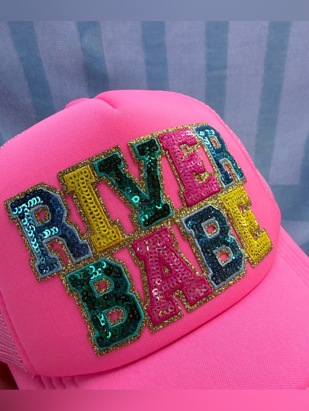 Pink 'RIVER BABE' Sequin Patch Trucker Hat - Picture 2 of 4